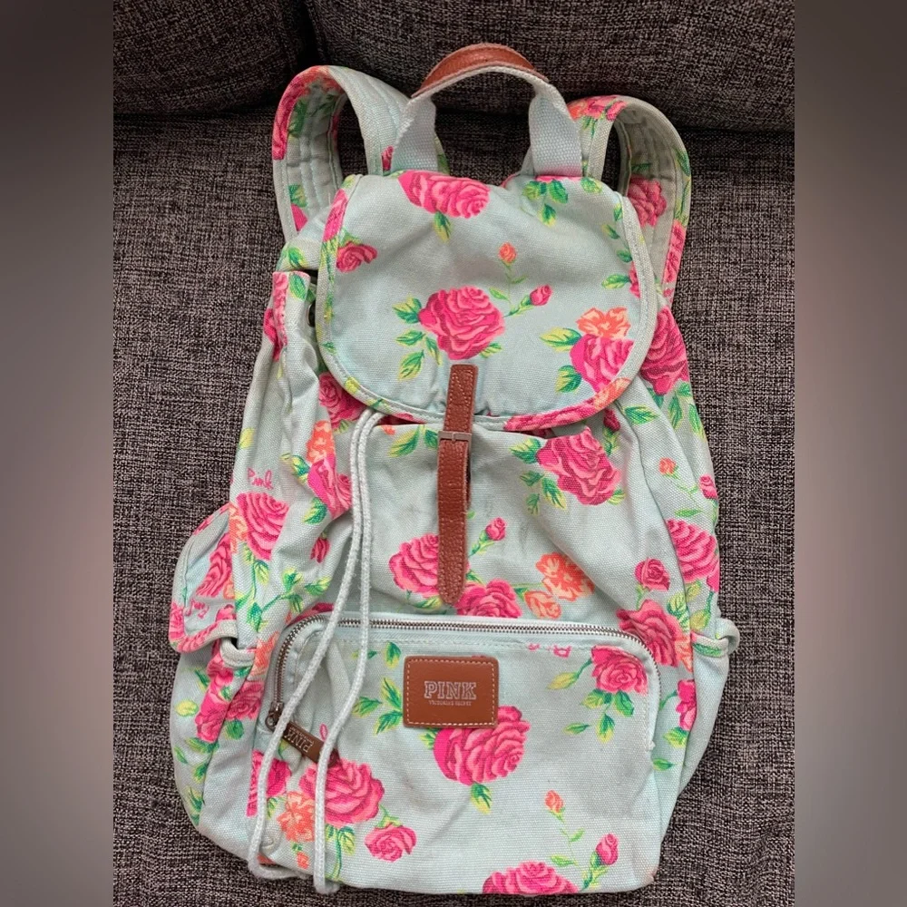 NWT Victoria\'s Secret VS PINK Mini Backpack Dusty Teal Floral NWT Victoria\ main image 4